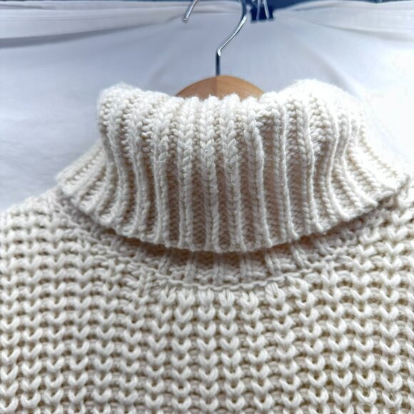 H&M Sweater Vest Womens S Cream Turtleneck Chunky Oversized Preppy Fisherman - Picture 3 of 8